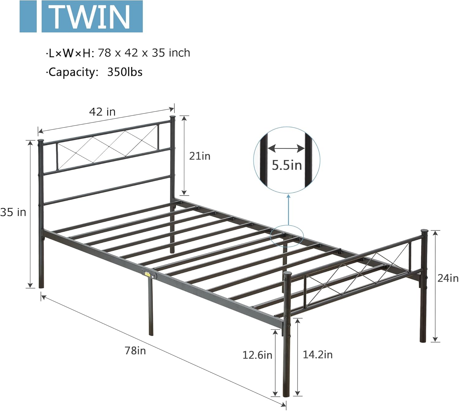 VECELO Metal Platform Bed Frame