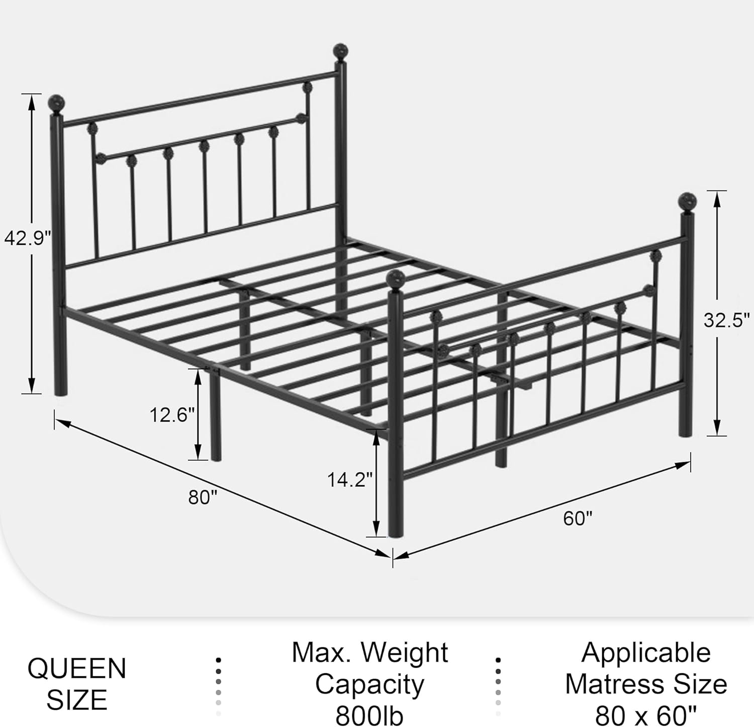 VECELO Queen Size Metal Bed Frame